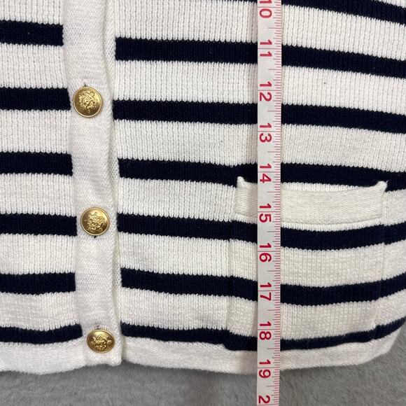Jessica Simpson Cardigan Nautical Stripe Cropped White Blue Gold Buttons Size XL - Picture 5 of 9